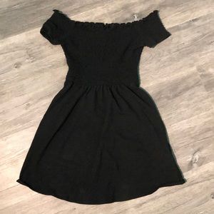 Black off the shoulder dress with a ribbed top
